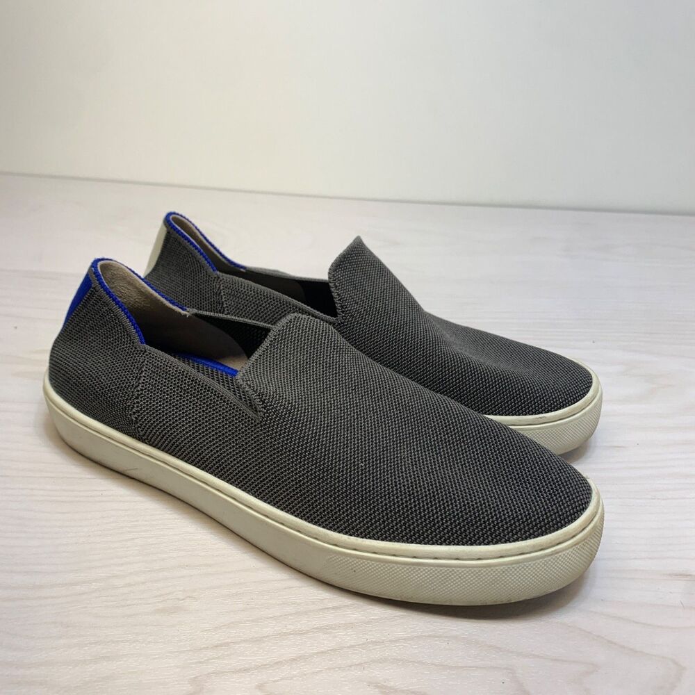Rothy's THE SNEAKER Recycled Gray Knit Slip On Loafers 8.5 Blue Stripe